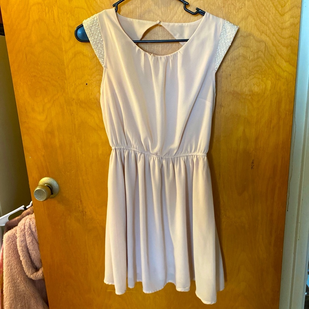 Baby Pink Dress with Pearl Sleeves
